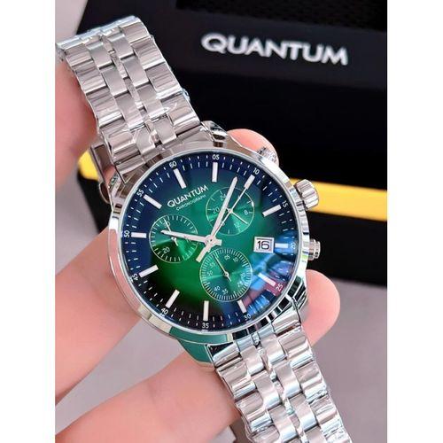 BLKT.2.633 Quantum 10 Atm Su Geçirmezlik Çelik Kordon Yeşil Kadran Kol Saati+Doğal Taş Bileklik
