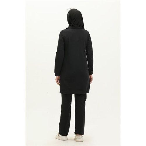 Bisiklet Yaka Uzun Tunik Pantolon Sade Basic Spor Takımı - 03050.003 - Siyah