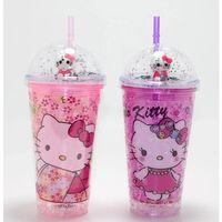 Sevimli Hello Kitty Işıklı Pipetli Boncuklu Suluk & Bardak 400 Ml  Alk4706