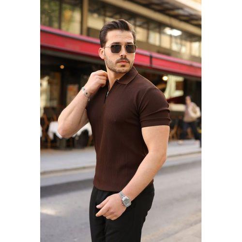 Erkek Fermuarlı Yakalı Kısa Kollu Tshirt