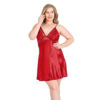 Büyük Beden Kırmızı Kısa Saten Gecelik