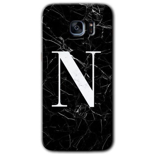 Potkal Hediye Fabrikası Samsung Galaxy S7 Edge Kılıf HD Desen Baskılı Arka Kapak - Siyah Mermer Desenli N Harfi