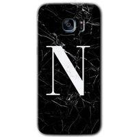 Potkal Hediye Fabrikası Samsung Galaxy S7 Edge Kılıf HD Desen Baskılı Arka Kapak - Siyah Mermer Desenli N Harfi