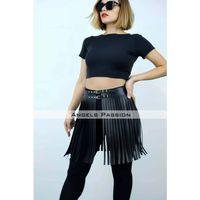 47 Cm Şık Püsküllü Deri Etek, Şort Üzeri Püsküllü Etek, Püsküllü Şık Mini Etek - Brf1401