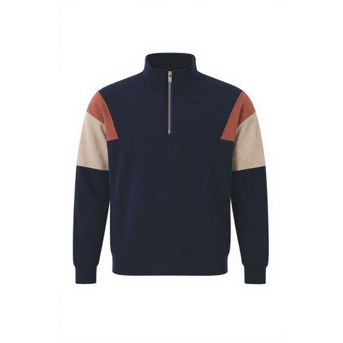 Oversize Erkek Kolları Garnili Selanik Örme Erkek Sweatshirt - Lacivert