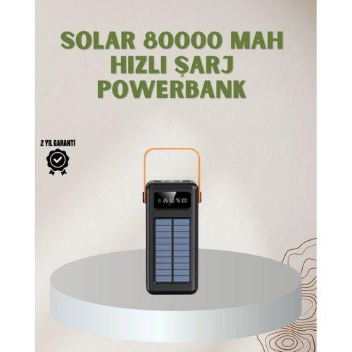 Powerbank Solar Fenerli Çoklu Kablolu Taşınabilir Şarj Aleti