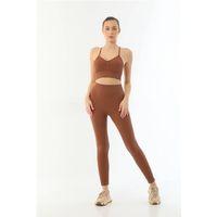 Kahve  3921 Soft Seamless Ripli Tayt Yoga Takımı