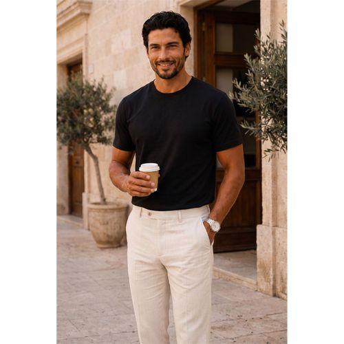 Linklater Regular Fit Basic Likralı Pamuk Erkek T-Shirt - Siyah
