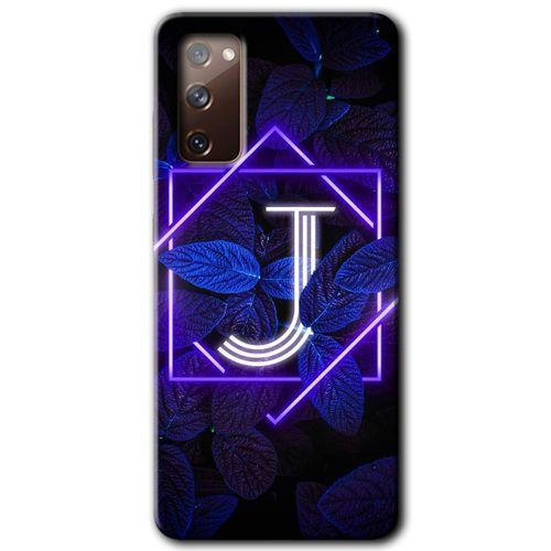 Samsung Galaxy S20 FE Kılıf HD Desen Baskılı Arka Kapak + Temperli Cam - Dark Neon Yaprak J Harfi