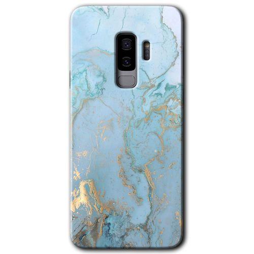 Galaxy S9 Plus Kılıf HD Desen Baskılı Arka Kapak - Mavi Gold Mermer