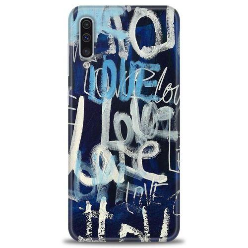 Samsung Galaxy A50 Kılıf HD Baskılı Kılıf - Love Mavi + Tam Ekran Koruyucu