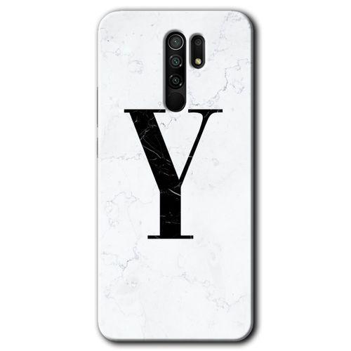 Xiaomi Redmi 9 HD Baskılı Kılıf + 9D Tam Ekran Koruyucu - Beyaz Mermer Desenli Y Harfi