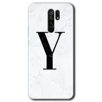 Xiaomi Redmi 9 HD Baskılı Kılıf + 9D Tam Ekran Koruyucu - Beyaz Mermer Desenli Y Harfi