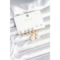 Pirinç Gold Renk İncili 925 Ayar Gümüş Çivi Kadın Küpe Seti