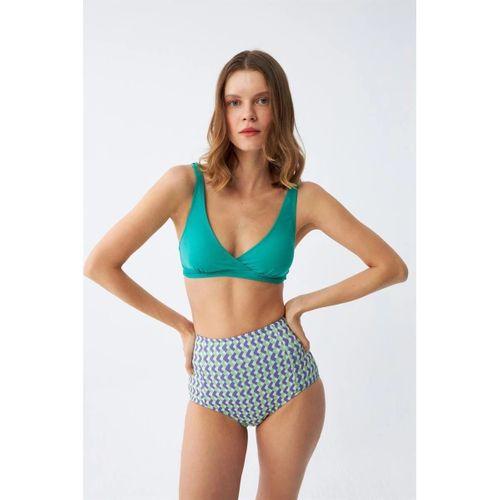 Kadın Yeşil Pedli Geometrik Desenli Yüksek Bel Bikini Takımı