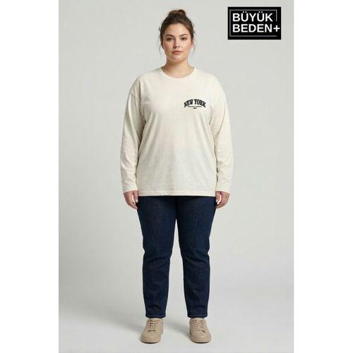 Kadın Büyük Beden Air Baskılı 2 İplik Bisiklet Yaka Tişört SPR26BTS942-1