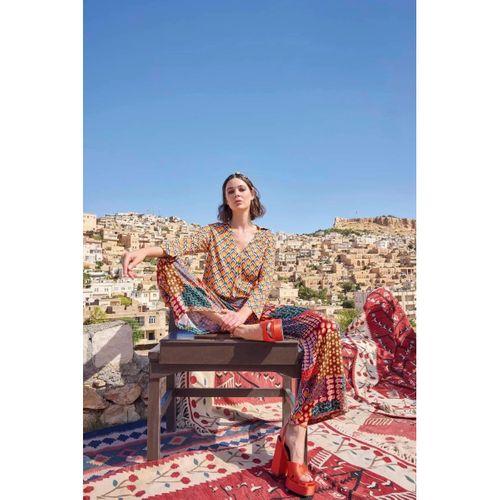 Etnik Desenli Saten Alt Üst Takım