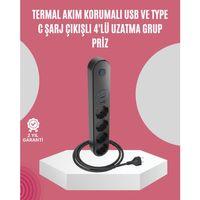 Led Anahtarlı Akım Korumalı Çoklu Priz 4 Priz 3 Usb Girişli