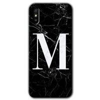 Xiaomi Redmi 9A Kılıf Baskılı Arka Kapak - Siyah Mermer Desenli M Harfi +Tam Ekran Koruyucu