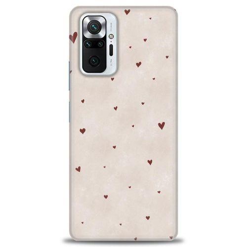 Xiaomi Redmi Note 10 Pro Kılıf HD Baskılı Kılıf - Kahve Kalpler + Tam Ekran Koruyucu