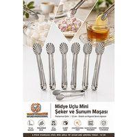 Midye Uçlu Mini Şeker ve Sunum Maşası 12 cm -Paslanmaz Çelik 6'lı Davet ve İkram Seti 723361