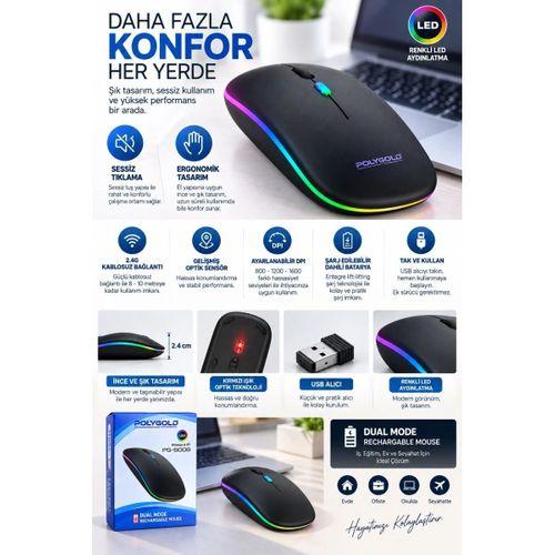 Kablosuz Şarjlı Sessiz Tıklamalı Ergonomik Mouse