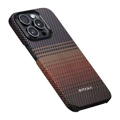 Apple iPhone 15 Pro Max Kılıf M-safe Şarj Özellikli Aramid Fiber Pitaka Tactile Woven Sunset-Moonrise Serisi Sunset Kapak