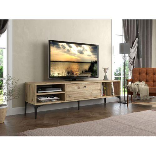 Wood'n Love Milan Tv Ünitesi Minifiks Bağlantı , Dolap Metal Ayak - Atlantik Çam / Siyah