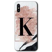 Redmi 9A Kılıf HD Desen Baskılı Arka Kapak - Pembe Mermer Desenli K Harfi + Kırılmaz Cam