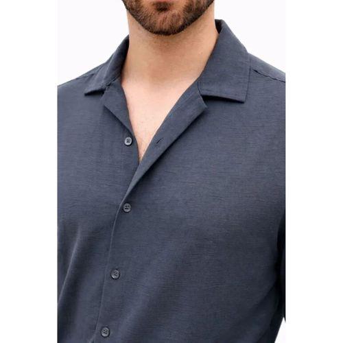 Erkek Aerobin Kumaş Oversize 4 Mevsim Uzun Kollu Rahat Kalıp Gömlek - Füme