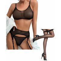 Fantezi Siyah Transparan Tül Jartiyer Takımı