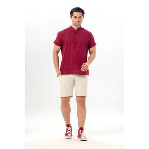 Kısa Kol Şantuklu Pamuk Bodrum Erkek Yazlık Tshirt Koyu Bordo 3068