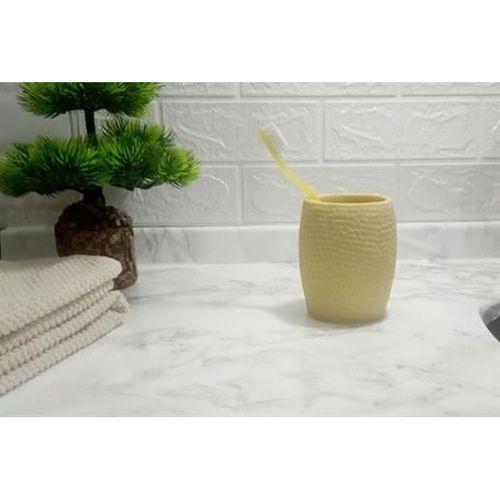 2 Adet Diş Fırçalık,Macunluk Sarı Petek Desenli Poliresin 8X8X10Cm 400Ml Banyo Seti