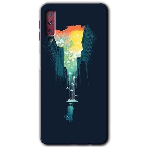 Potkal Hediye Fabrikası Samsung Galaxy A7 2018 Kılıf HD Desen Baskılı Arka Kapak - City Bird Sky