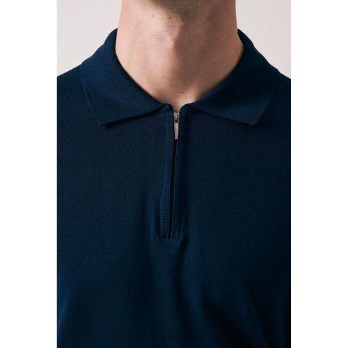 Linus Fermuarlı Polo Yaka Kısa Kollu İnce Triko Erkek T-Shirt - Lacivert