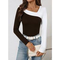 Kadın Uzun Kollu Geometrik Yaka Detaylı çift Renkli Viskon Bluz