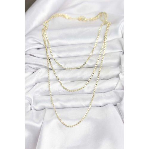 316L Çelik Zincir Gold Renk Ezme Zincir Model 3'lü Kadın Kolye