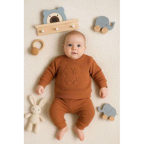 Bear Gofre Kabartmalı 2'li Erkek Bebek Takımı