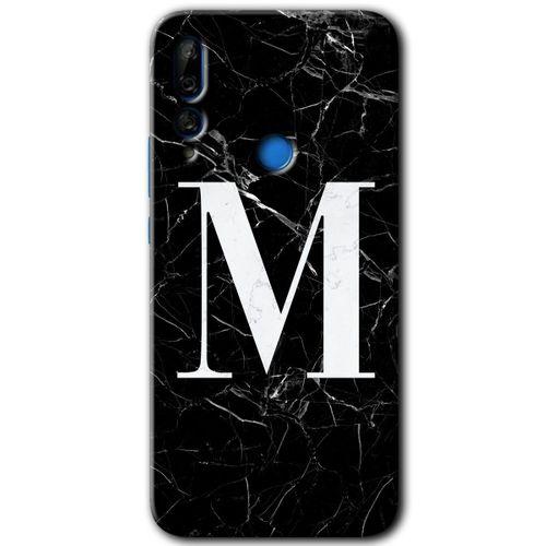 Potkal Hediye Fabrikası Huawei P Smart Z Kılıf HD Desen Baskılı Arka Kapak - Siyah Mermer Desenli M Harfi