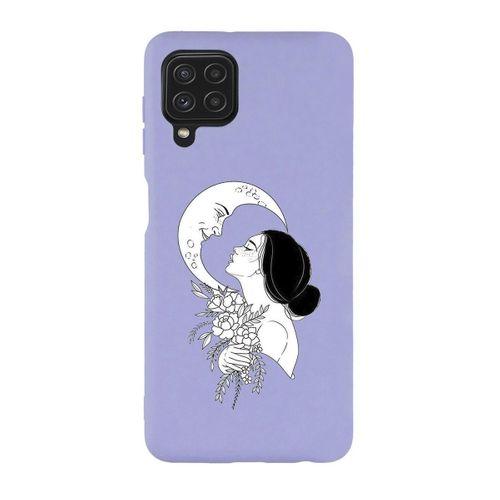 Galaxy M32 Uyumlu Moon and Women Desenli Premium Silikonlu Lansman Telefon Kılıfı