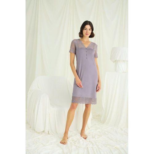 Yakası Kolu Ve Omzu Ve Eteği Dantelli Önü Düğmeli Gecelik