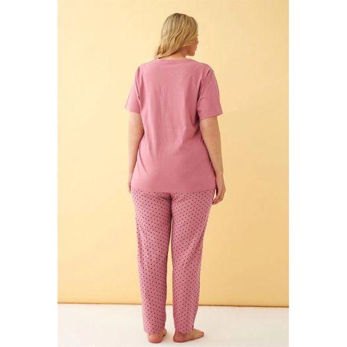 Kadın Somon Go Getter Yazılı Büyük Beden Pijama Takımı