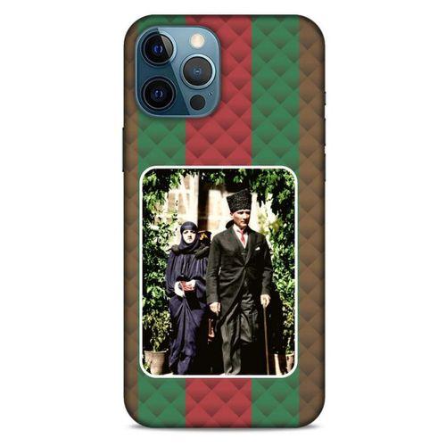 Apple iPhone 12 Pro Max Kılıf Atatürk (22) Tam Koruma Kılıfı Yeşil Kırmızı