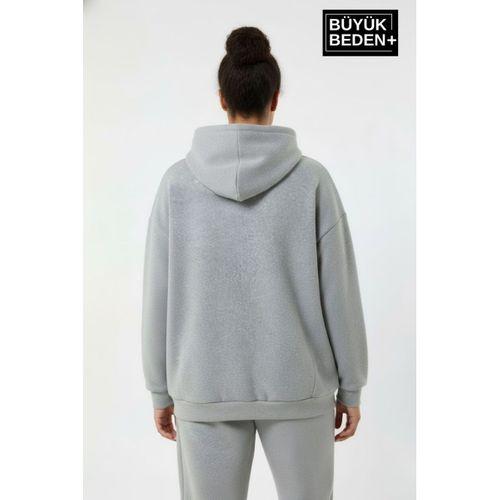 Kadın Büyük Beden Kapşonlu Rahat Kalıp Hoodie – Milano Italia Baskılı Sweatshırt SPR26BSWK967