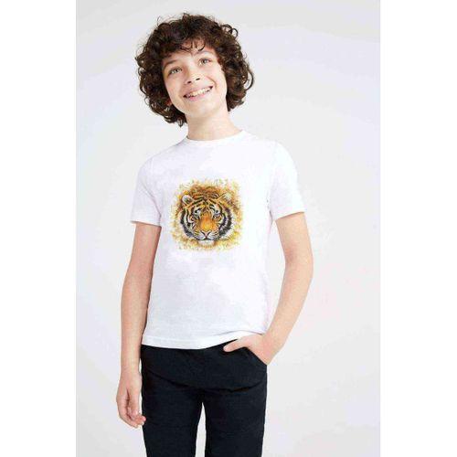 Kaplan Tiger Baskılı Unisex Çocuk Beyaz t-shirt