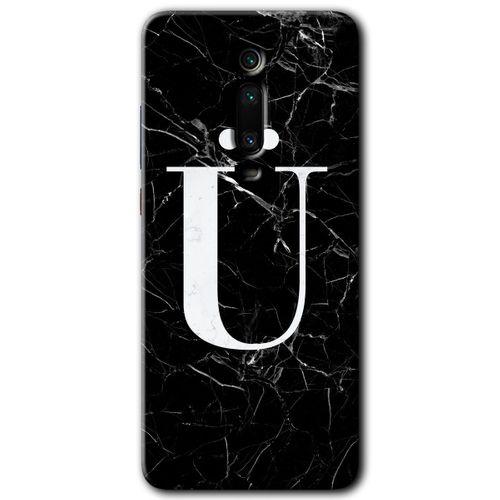 Xiaomi Mi 9T Kılıf Baskılı Kapak - Siyah Mermer Desenli Ü Harfi + 5D Tam Kaplayan Cam