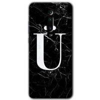 Xiaomi Mi 9T Kılıf Baskılı Kapak - Siyah Mermer Desenli Ü Harfi + 5D Tam Kaplayan Cam