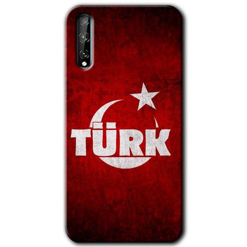 MRCİLETİSİM Huawei P Smart S Kılıf Baskılı Kapak - Ayyıldız Türk +Tam Kaplayan Mat Seramik