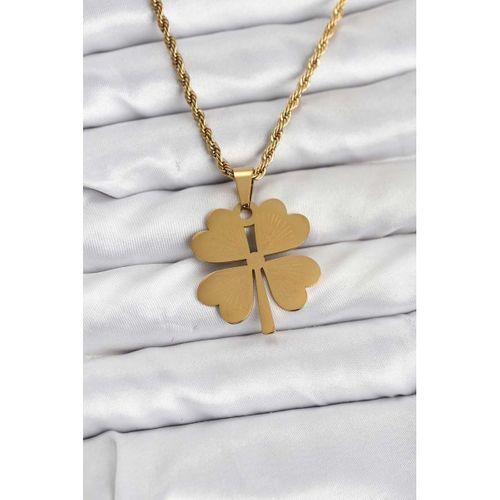 316L Çelik Zincir Gold Renk Yonca Model 60 cm Kadın Kolye
