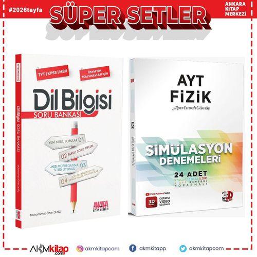 3D AYT Fizik Deneme ve AKM Dil Bilgisi Soru Bankası Seti 2 Kitap